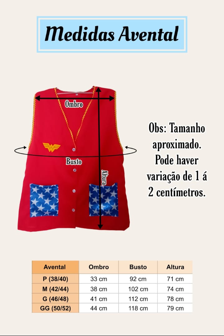 Tabela de medidas do avental
