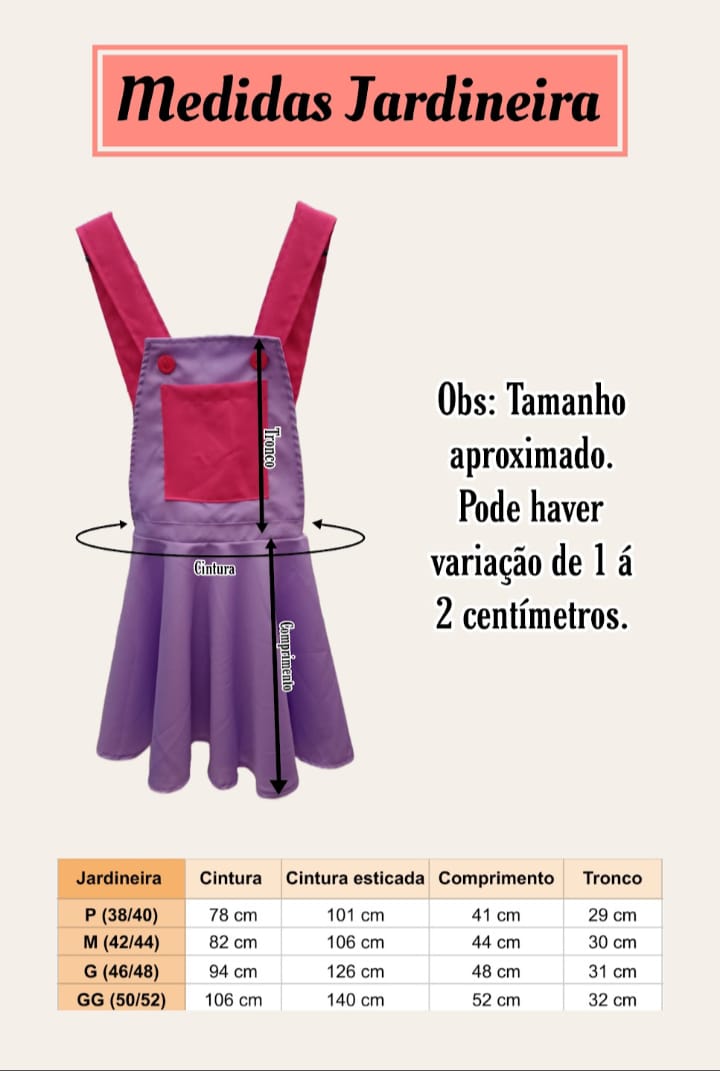 Tabela de medidas da jardineira
