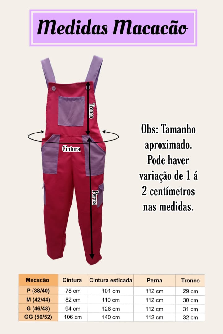 Tabela de medidas do macacão